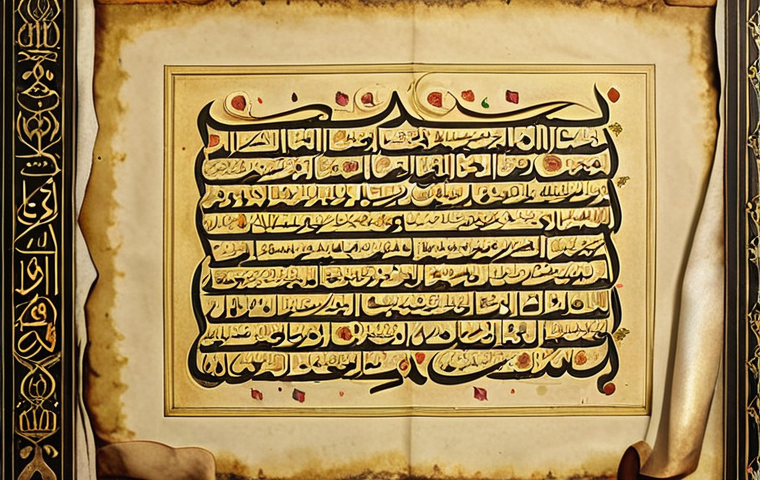 ** Elegant Arabic calligraphy showcasing traditional poetic verses with ornate gold accents on aged parchment.
2. **
