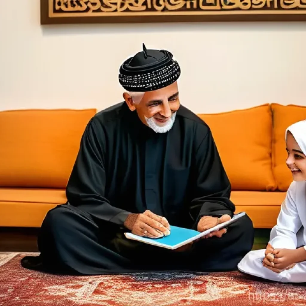 전통 사회와 현대 사회 - **Prompt 1: Generational Storytelling in a Modern Arab Home**
A warm and inviting scene inside a...