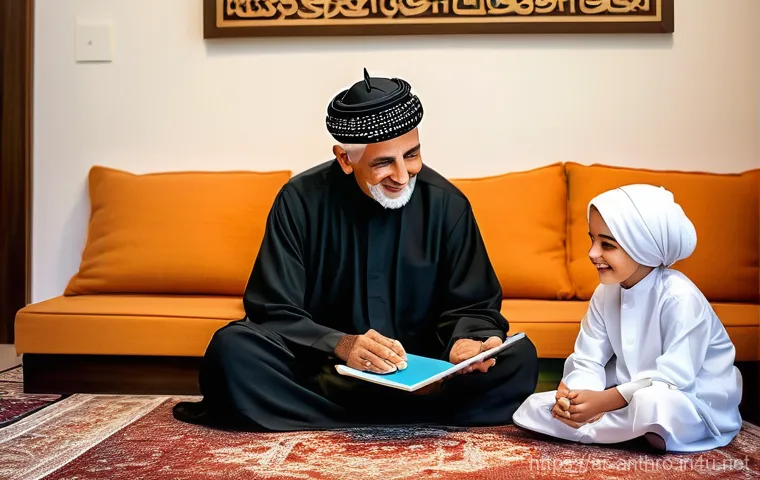전통 사회와 현대 사회 - **Prompt 1: Generational Storytelling in a Modern Arab Home**
    A warm and inviting scene inside a...