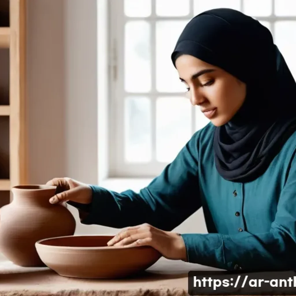 문화의 경제적 자원 - **Prompt 1: Modernizing Traditional Pottery**
    "A vibrant, medium shot of a young Arab woman, in ...