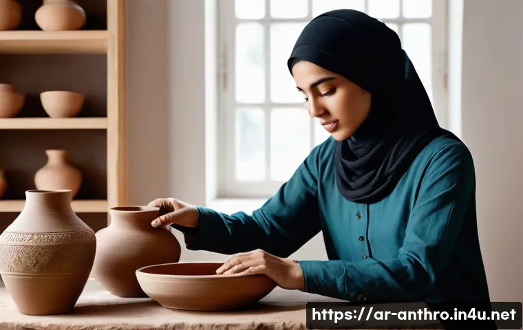 문화의 경제적 자원 - **Prompt 1: Modernizing Traditional Pottery**
    "A vibrant, medium shot of a young Arab woman, in ...