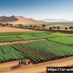 기후변화와 문화적 적응 - A vibrant North African rural farm scene depicting local farmers cultivating drought-resistant crops...
