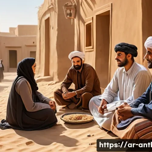 인류학적 조사방법론 - A detailed scene of an anthropologist conducting live field observation in a traditional Middle East...