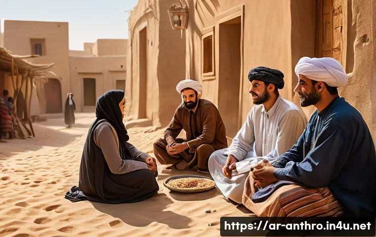 인류학적 조사방법론 - A detailed scene of an anthropologist conducting live field observation in a traditional Middle East...